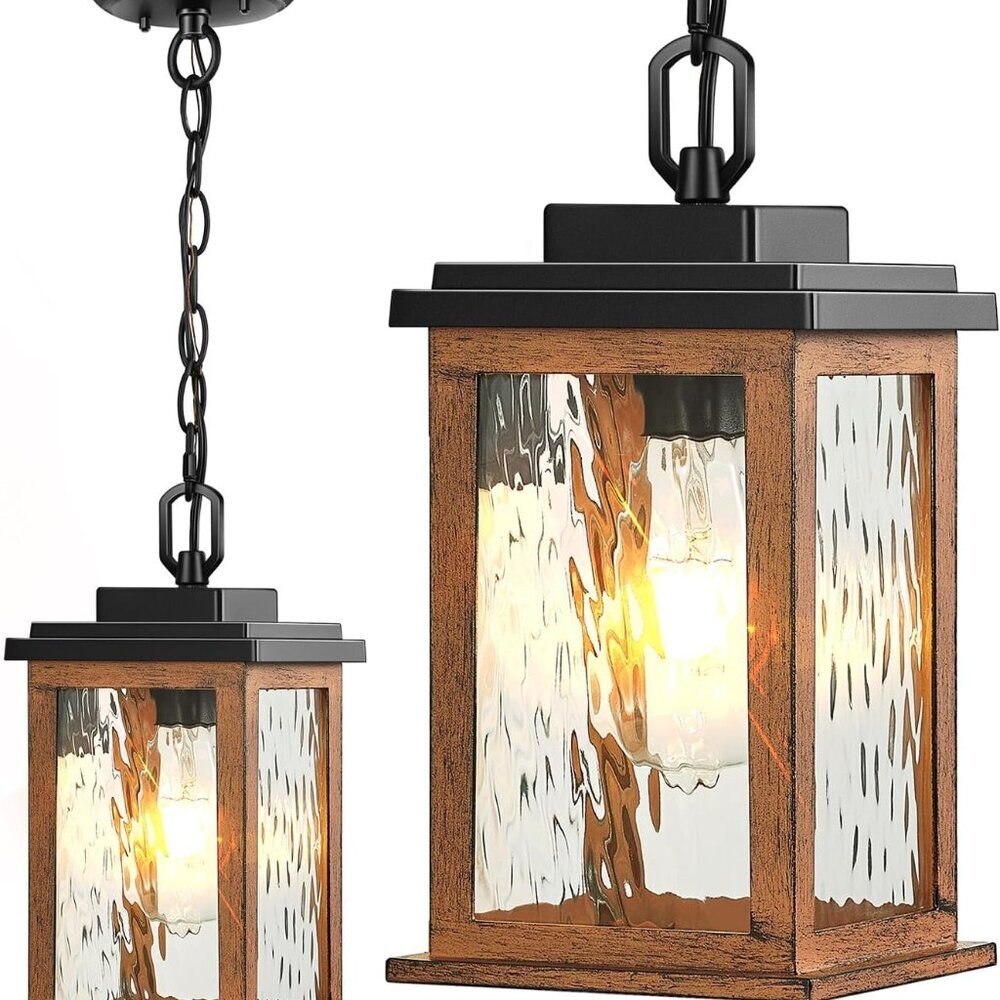 Outdoor Pendant Light Fixtures, Wood Grain Outside Hanging Lights Lantern, Outdo